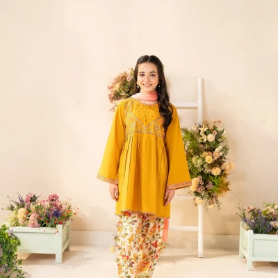 Aarij – Embroidered Cotton Lawn 3-Piece Pakistani Dress for Girls | Triple